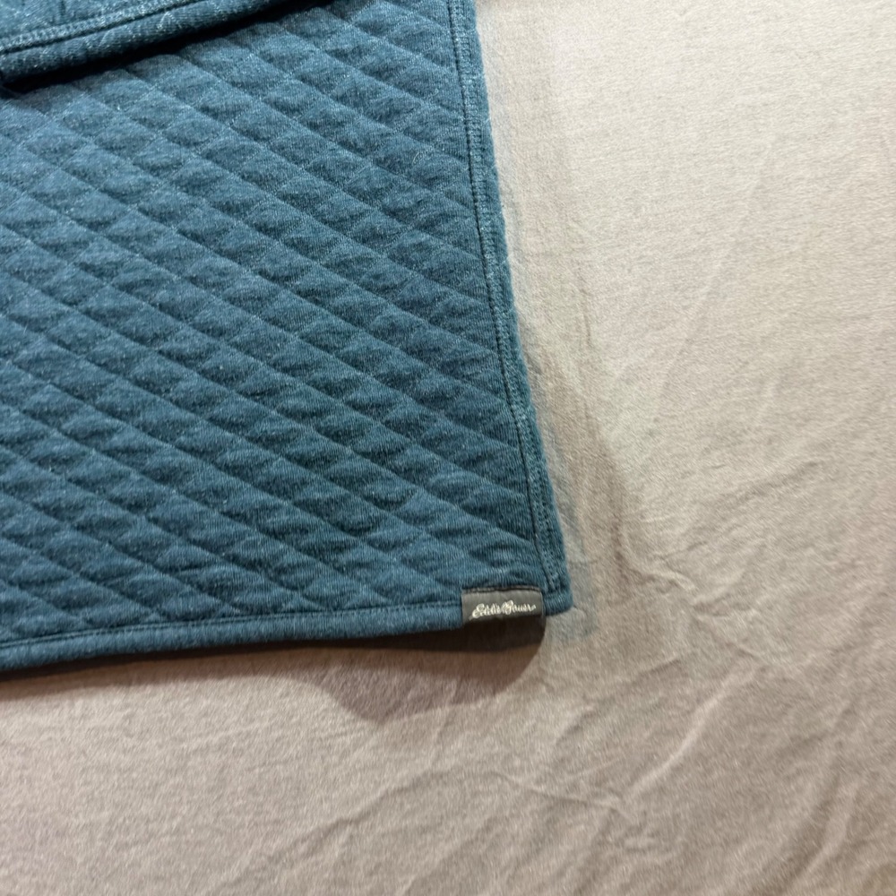 Eddie Bauer Quilted Quarter Zip Pullover Mens L Blue Excellent Diamond Pattern - Picture 10 of 10